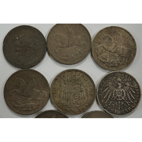 972 - British silver coins, George III to George VI, crowns comprising 1818, 1821, 1819, three x 1935, tog... 