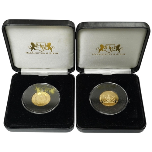 979 - Gold coins, two Tristan de Cunha gold proof sovereigns, commemorating Queens 90th birthday 2016 and ... 