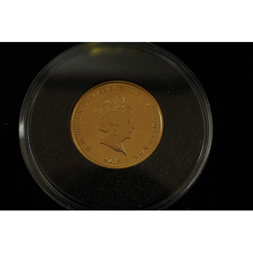 979 - Gold coins, two Tristan de Cunha gold proof sovereigns, commemorating Queens 90th birthday 2016 and ... 