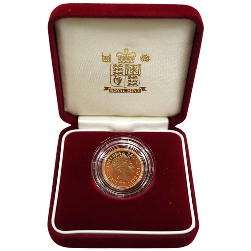 981 - British gold coins, QEII Royal Mint Golden Jubilee 2002 UK proof half sovereign, in case of issue wi... 