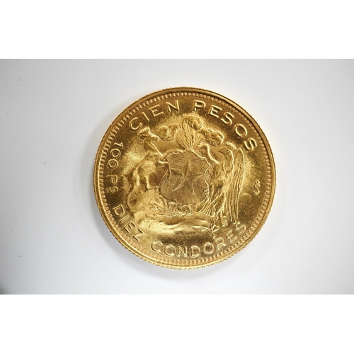 991 - Chile gold coins, 100 pesos, 1961, UNC