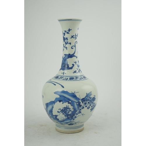 104 - A Chinese blue and white bottle vase, Transitional, Chongzhen period, c.1630-1640, the globular body... 