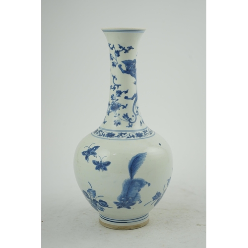 104 - A Chinese blue and white bottle vase, Transitional, Chongzhen period, c.1630-1640, the globular body... 