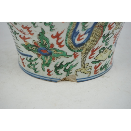 105 - A Chinese wucai dragon and phoenix baluster jar, Transitional, Shunzhi period (1644-1661), painted... 