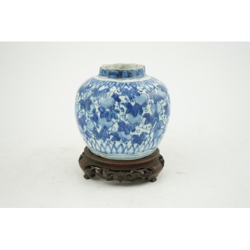 107 - A Chinese blue and white squirrel and vine melon-shaped jar, Wanli period (1572-1620), painted wit... 