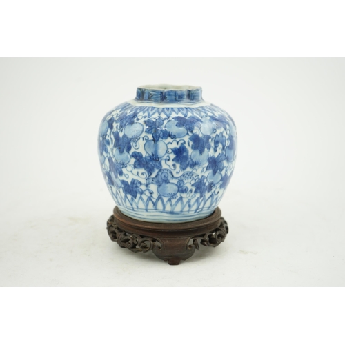 107 - A Chinese blue and white squirrel and vine melon-shaped jar, Wanli period (1572-1620), painted wit... 