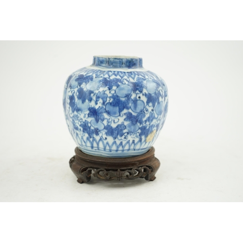 107 - A Chinese blue and white squirrel and vine melon-shaped jar, Wanli period (1572-1620), painted wit... 