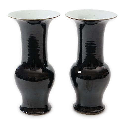 116 - A pair of large Chinese mirror black glazed yen-yen vases, Kangxi period (1662-1722), with brown gla... 