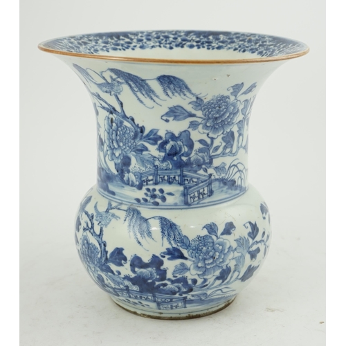 124 - A large Chinese blue and white spittoon, zhadou, Yongzheng/Qianlong period, painted with flowering s... 