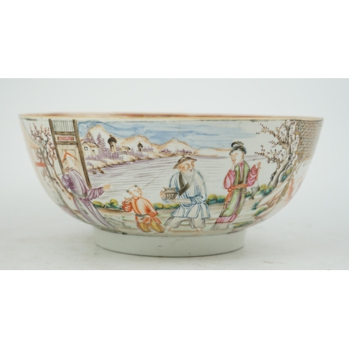 142 - A Chinese famille rose mandarin bowl, Qianlong period, painted with figures in a lakeside garden, ... 