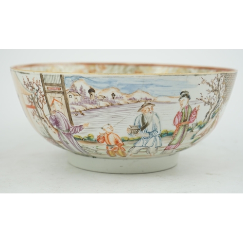 142 - A Chinese famille rose mandarin bowl, Qianlong period, painted with figures in a lakeside garden, ... 