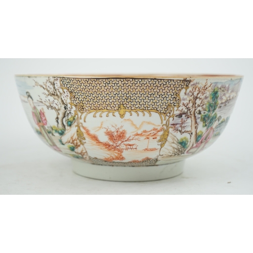 142 - A Chinese famille rose mandarin bowl, Qianlong period, painted with figures in a lakeside garden, ... 