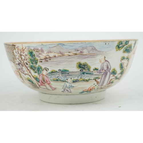 142 - A Chinese famille rose mandarin bowl, Qianlong period, painted with figures in a lakeside garden, ... 