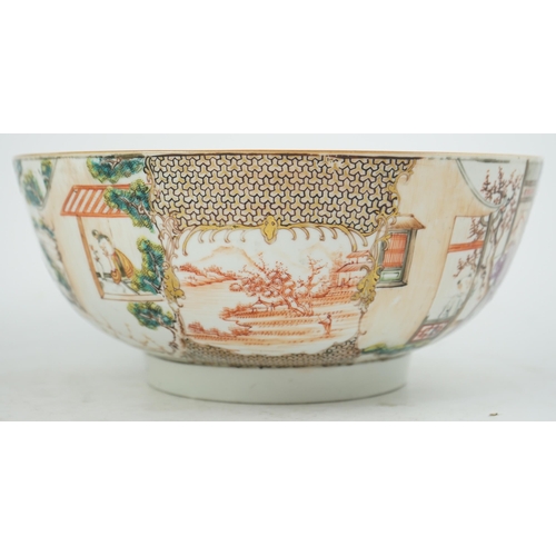 142 - A Chinese famille rose mandarin bowl, Qianlong period, painted with figures in a lakeside garden, ... 