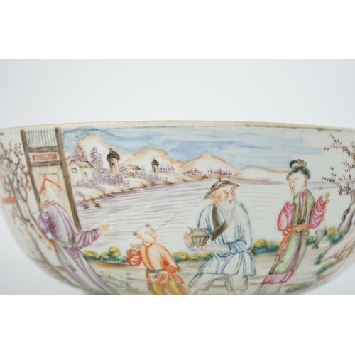 142 - A Chinese famille rose mandarin bowl, Qianlong period, painted with figures in a lakeside garden, ... 