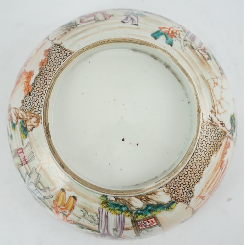 142 - A Chinese famille rose mandarin bowl, Qianlong period, painted with figures in a lakeside garden, ... 