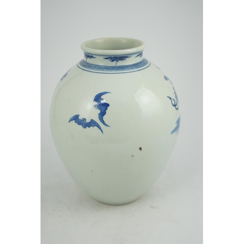 143 - A Chinese blue and white 'Sanxing' ovoid vase, Qianlong period, painted in vibrant blue with the thr... 