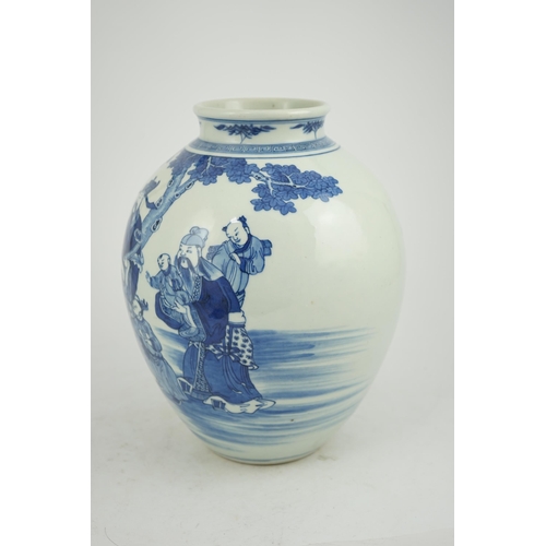 143 - A Chinese blue and white 'Sanxing' ovoid vase, Qianlong period, painted in vibrant blue with the thr... 