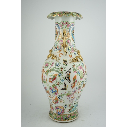 157 - A large Chinese famille rose beasts vase, mid 19th century, well painted with deer, tigers, butter... 