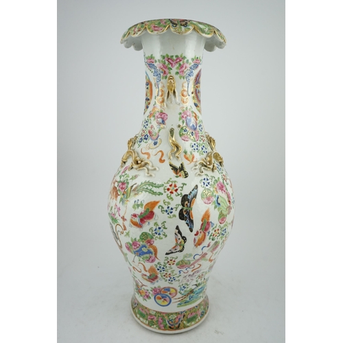 157 - A large Chinese famille rose beasts vase, mid 19th century, well painted with deer, tigers, butter... 