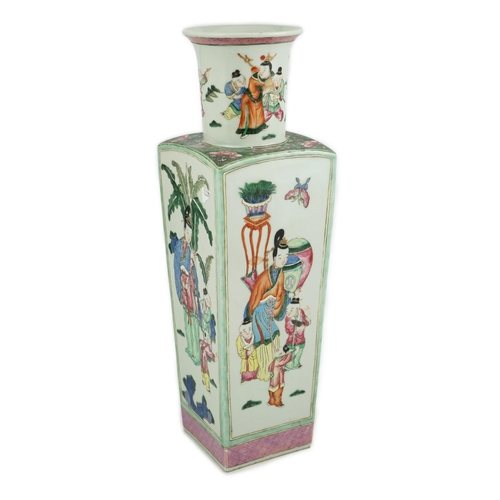 159 - A tall Chinese famille rose square section vase, 19th century, finely painted with ladies and boys w... 