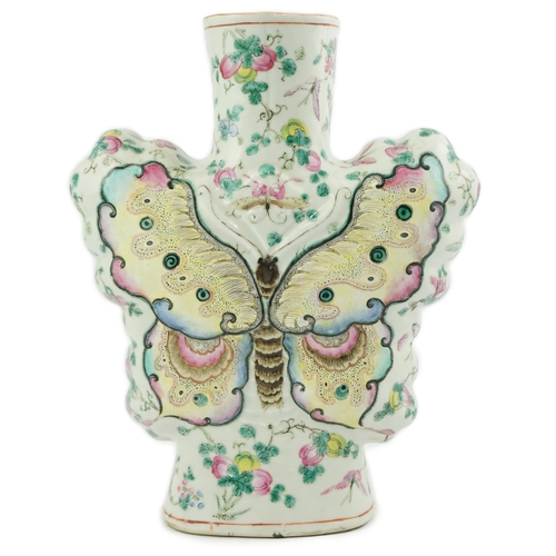 171 - An unusual Chinese famille rose butterfly-shaped vase, late 19th century, the body modelled as a yel... 