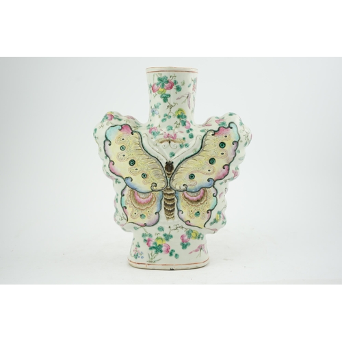 171 - An unusual Chinese famille rose butterfly-shaped vase, late 19th century, the body modelled as a yel... 