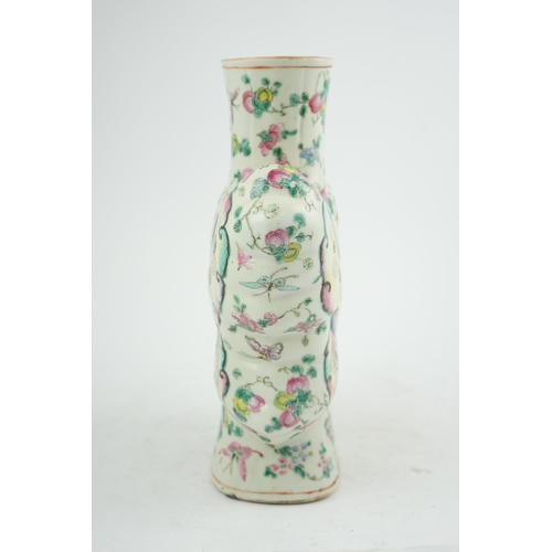 171 - An unusual Chinese famille rose butterfly-shaped vase, late 19th century, the body modelled as a yel... 