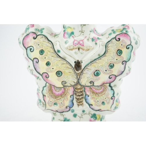 171 - An unusual Chinese famille rose butterfly-shaped vase, late 19th century, the body modelled as a yel... 