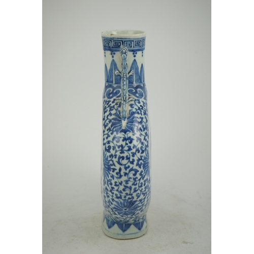 185 - A large Chinese blue and white moonflask, bianhu, 19th century, each side painted with Hundred Antiq... 