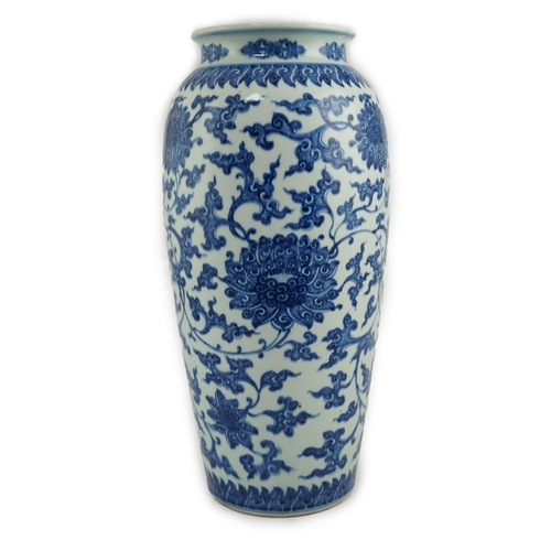 187 - A large Chinese blue and white 'lotus' vase, late Qing dynasty, painted with lotus flowers, scrollin... 