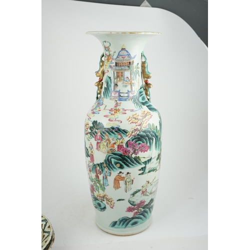 189 - An impressive Chinese famille rose baluster vase, 19th century, painted with dignitaries and attenda... 