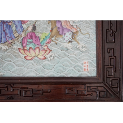 197 - A large Chinese enamelled porcelain eight immortals plaque, late 20th century, the plaque 34cm x 5... 