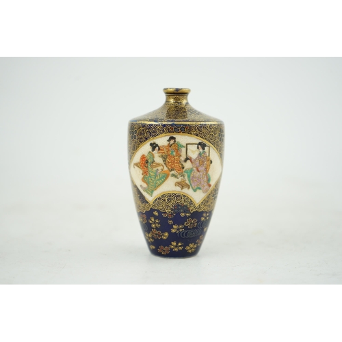 20 - A Japanese Satsuma miniature vase, by Kinkozan, Meiji period, painted with ladies and children to fa... 