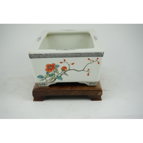 203 - A Chinese famille rose rectangular narcissus dish, Republic period, painted with pheasants and black... 