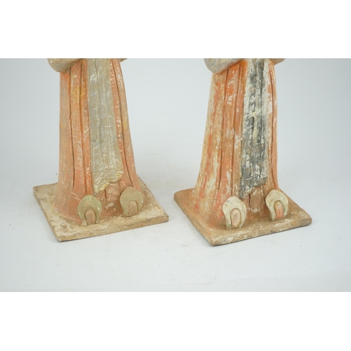 204 - A pair of Chinese Tang style painted pottery ladies, 44.5cm