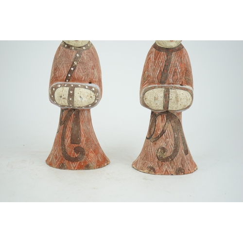 205 - A pair of Chinese Han style painted pottery ladies, 29.5cm