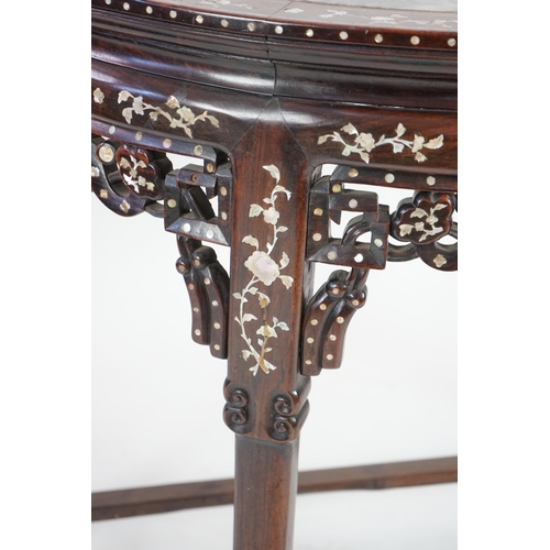 208 - A Chinese hongmu and floral mother of pearl inlaid console table, late 19th/early 20th century, the ... 