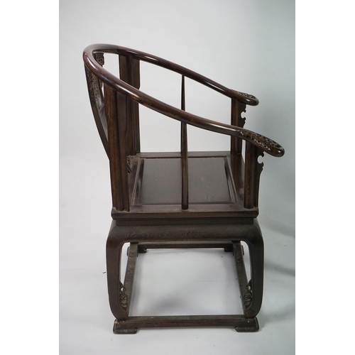 209 - A pair of Chinese jichimu horseshoe shaped armchairs and a matching table, 19th/20th century, all wi... 