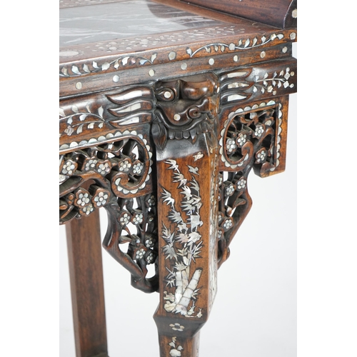 211 - A good Chinese mother-of-pearl inlaid and marble topped hongmu altar table, late 19th/early 20th cen... 