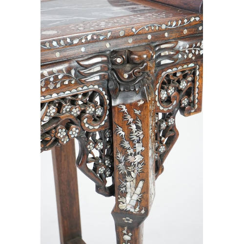 211 - A good Chinese mother-of-pearl inlaid and marble topped hongmu altar table, late 19th/early 20th cen... 