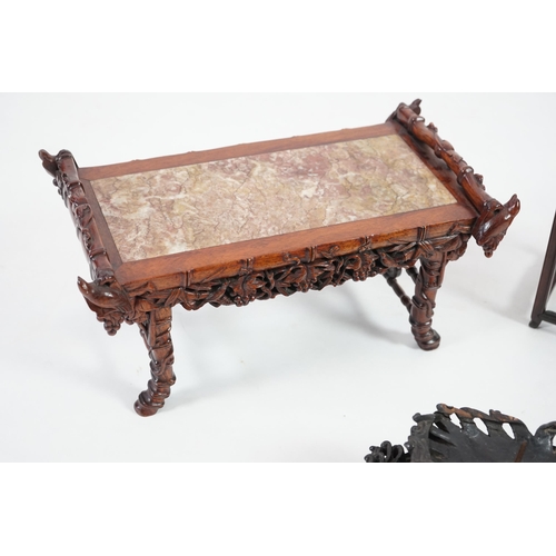 214 - Three Chinese carved wood stands, 19th/early 20th century the first a model of an altar table with m... 