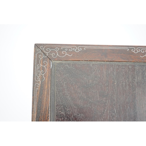 216 - A Chinese silver wire inlaid hardwood stand, late 19th century, 35.5cm wide