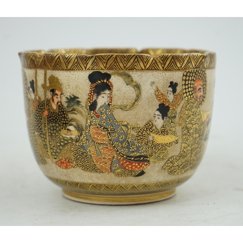 23 - A Japanese Satsuma U-shaped bowl, Meiji period, painted with Kwannon, rakan and attendants to the ex... 