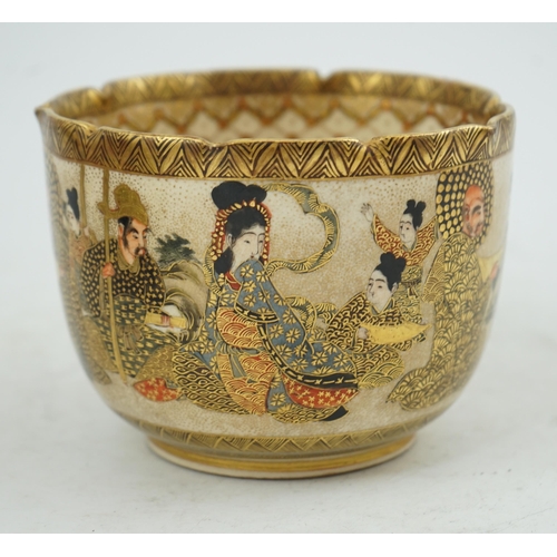 23 - A Japanese Satsuma U-shaped bowl, Meiji period, painted with Kwannon, rakan and attendants to the ex... 