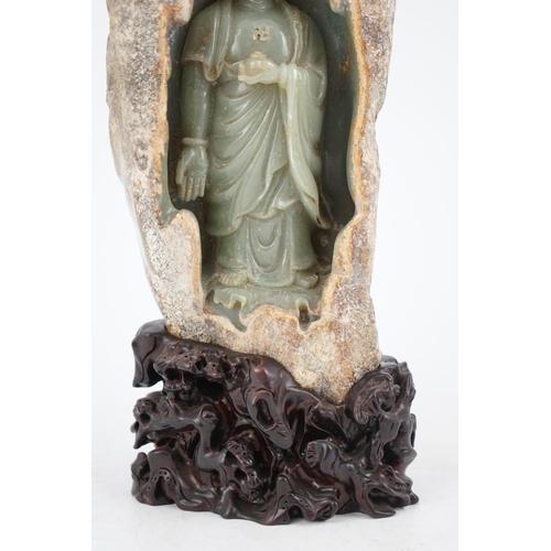 274 - A large Chinese green jade 'Buddha Shakyamuni' boulder carving, in Tang style, but 20th century, the... 