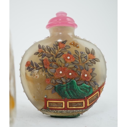 276 - A Chinese embellished agate snuff bottle, the bottle Chinese, 1780-1820; the embellishment Japanese,... 