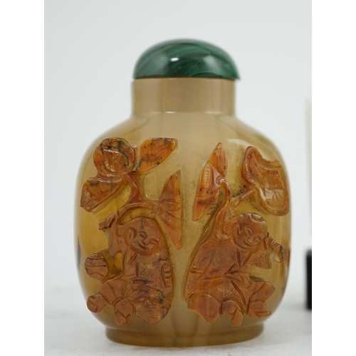 276 - A Chinese embellished agate snuff bottle, the bottle Chinese, 1780-1820; the embellishment Japanese,... 