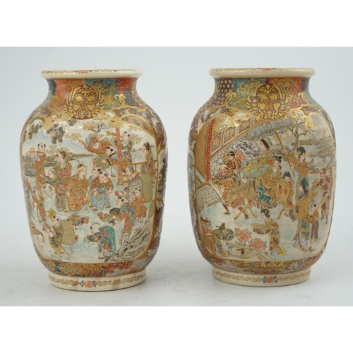 29 - A pair of Japanese Satsuma 'boys' ovoid vases, Meiji period, finely painted with boys playing and ac... 