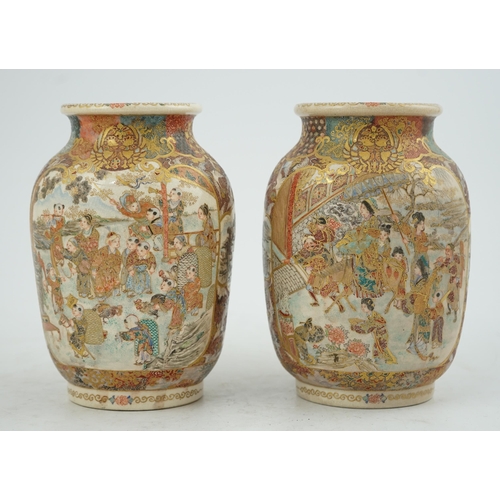 29 - A pair of Japanese Satsuma 'boys' ovoid vases, Meiji period, finely painted with boys playing and ac... 